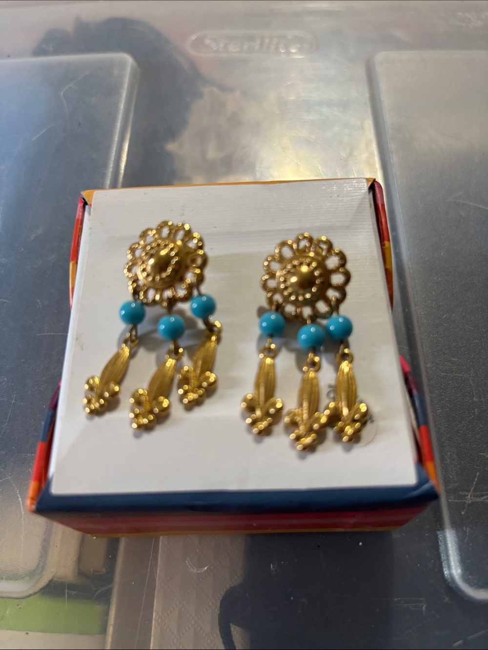 Gold-Tone Earrings with Turquoise Beads - Women's Dangle Jewelry